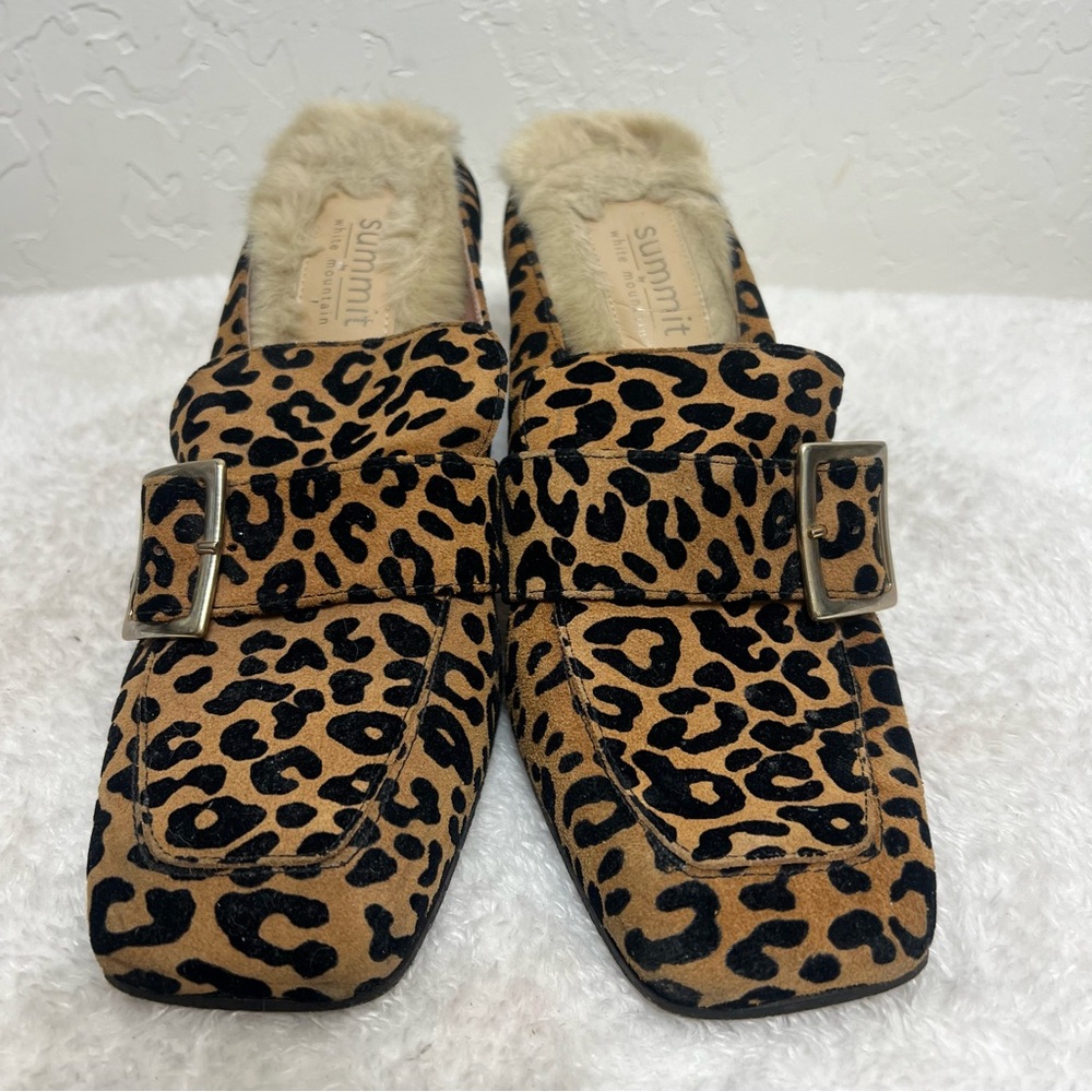Summit White Mountain Suede Leopard Print Mules Buckle Accent Faux Fur Size 9.5 - Picture 9 of 16